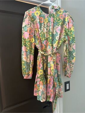 Like New- Scoop Floral Green Belted Dress